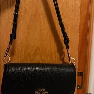 Black Leather Crossbody Bag with Gold Hardware